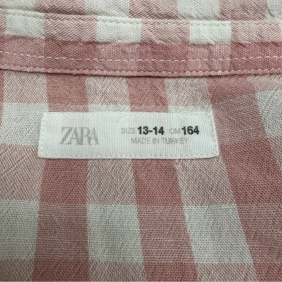 Zara Girls Linen Blend Checked Knotted Gingham Pink Buttoned Top 13-14 - Picture 5 of 8
